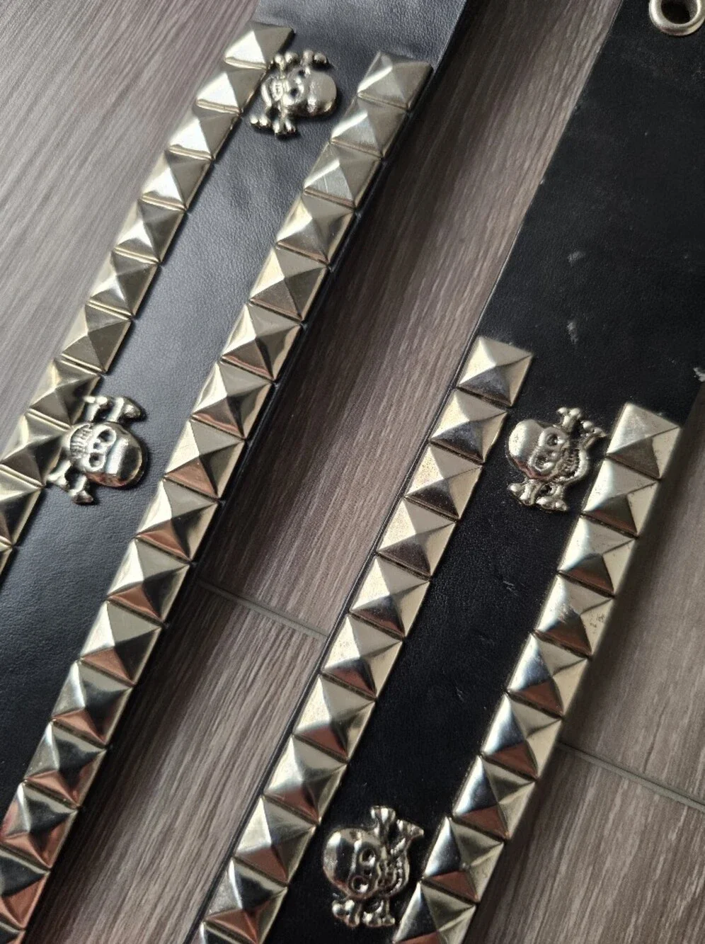 Studded Leather Belt Pyramid Studs Skull Crossbones Punk Emo Black Size L Y2K
